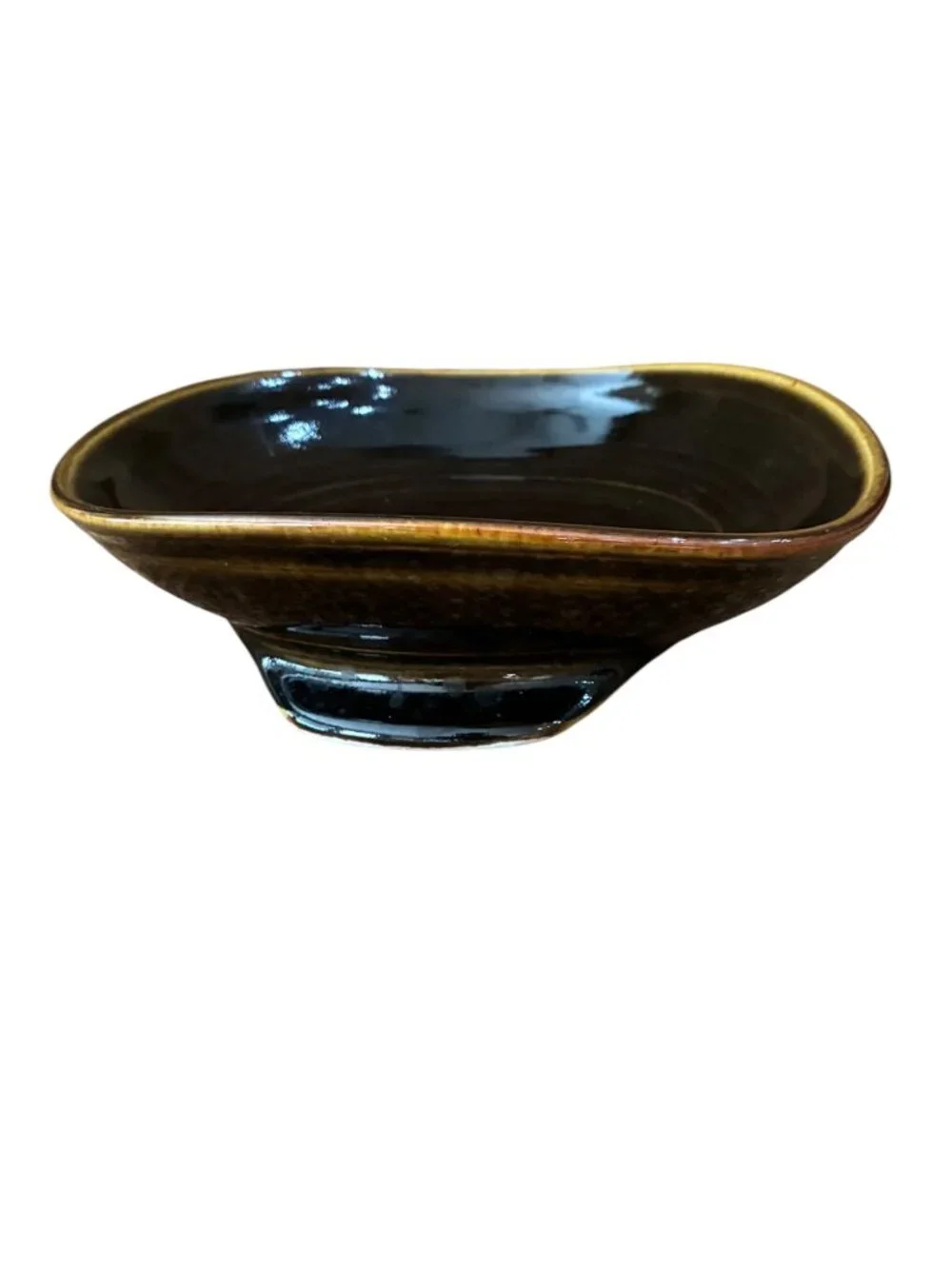 Handcrafted Ceramic Black & Golden Bowl With Abstract‎ Design Signed 9
